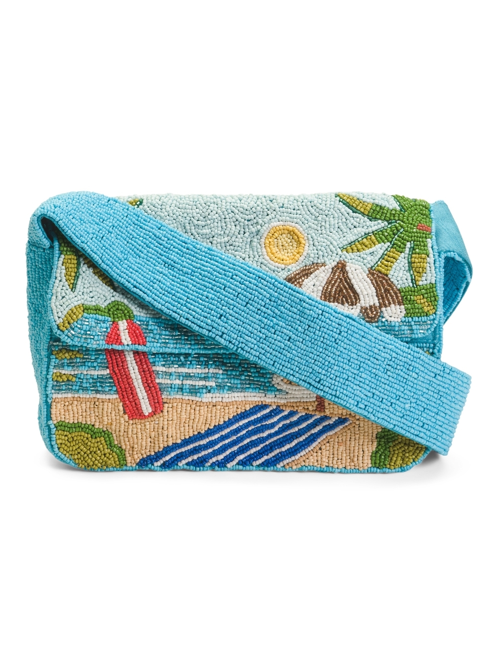 Beaded Beach Scene Shoulder Bag in Turquoise